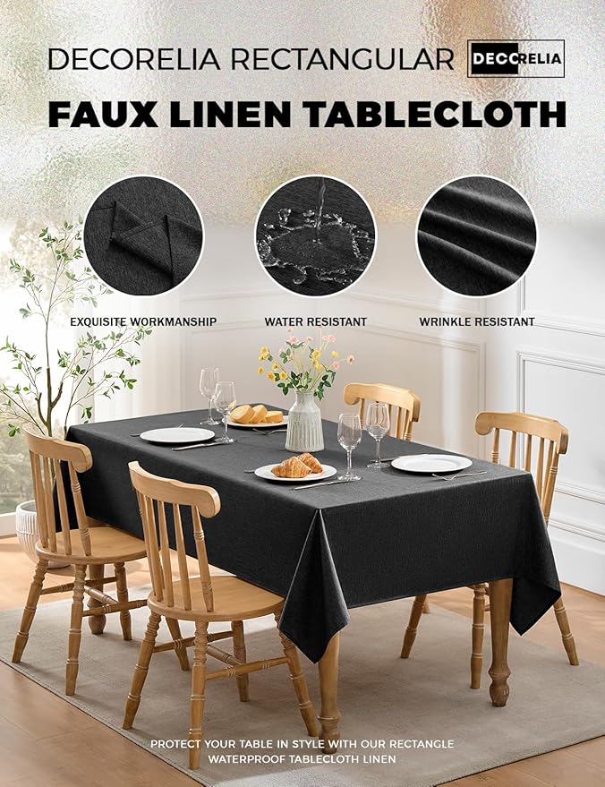Black Cloth Tablecloths for Rectangle Tables,Waterproof Washable Dinning Fabric Table Cover Protector for Banquet, Party, Camping and Wedding (Oblong, 60 x 84 Inch (6-8 Seats), Black)
