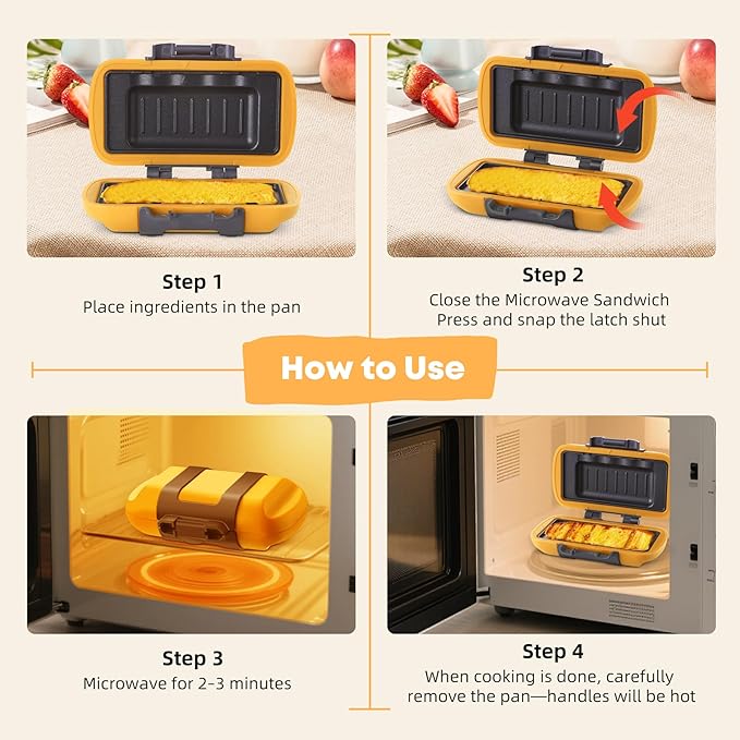 Microwave Sandwich Maker, Microwave Toastie Maker, Snack Maker & Panini Press, Microwavable Metal, Removable Non-Stick Plates Silicone Microwavable Cookware, Heatwave Technology, Orange