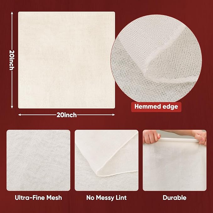 Cheese Cloths for Straining, 6PCS 20 * 20Inch Grade 100 Chees Cloth with Hemmed Edge,100% Cotton Unbleached,Reusable Muslin Cheesecloth for Straining, Making Yogurt, Juicing