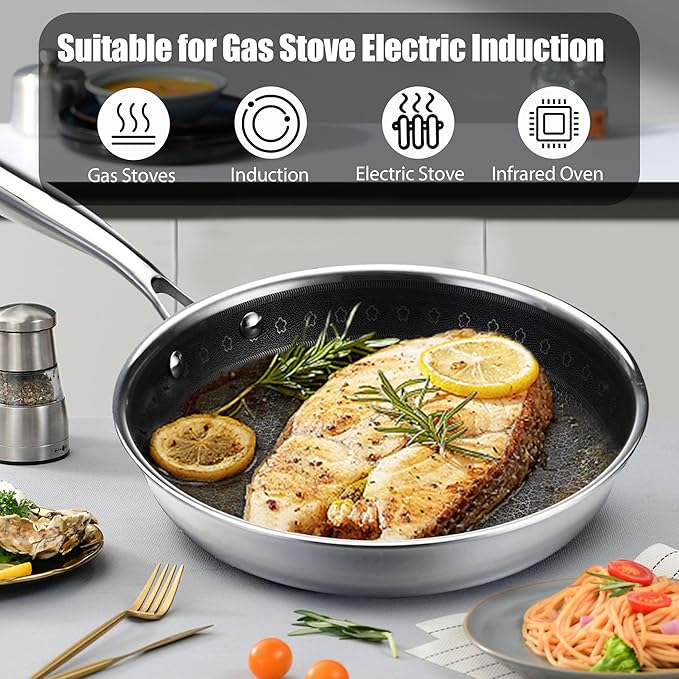 Vivicreate 20 Piece Stainless Steel Kitchen Cooking Pot Pots and Pan Pans Cookware Set Pots and Pans Hammered Design Induction Compatible Ollas de Acero Inoxidable