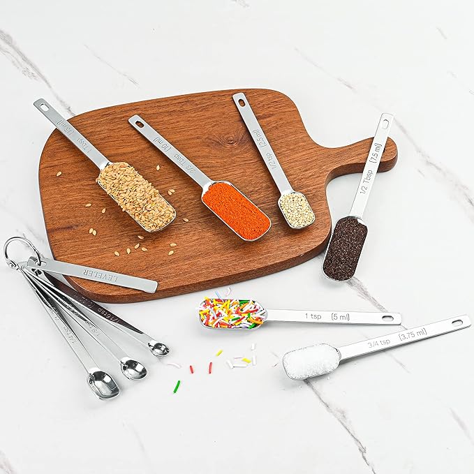 Measuring Cups and Spoons Set 22, 18/8 Stainless Steel Long Hanlde Measuring Spoons & Mini Measuring Spoons and 1 Leveler, Metric & US Measure Cup and Spoon for Dry and Liquid