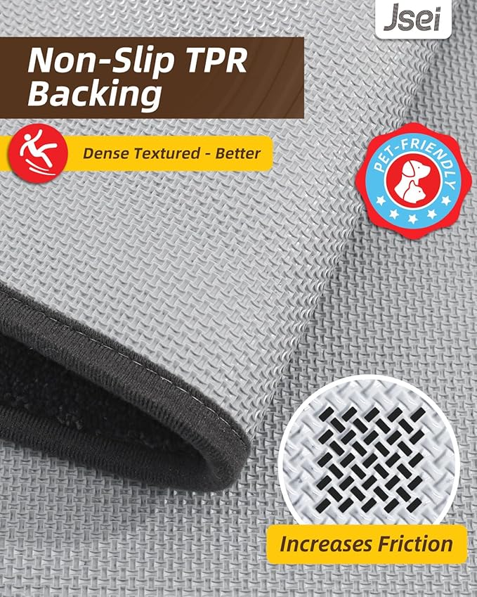 JSEI Kitchen Mats for Floor, Non-Slip Kitchen Rugs, Soft Washable Absorbent Kitchen Mats 2 PCS, Kitchen Runner Rug with TPR Backing, Polyester, 20"x32"+20"x48", Dark Grey