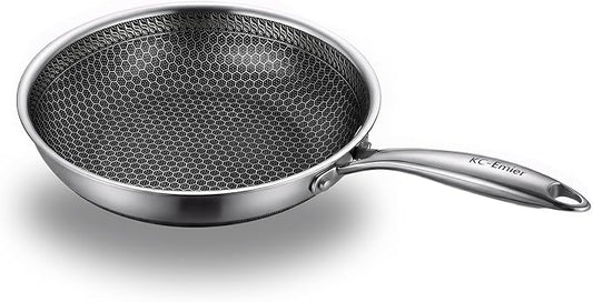 KC-Emier 8 Inch Non-Stick Frying Pan Tri-Ply Stainless Steel Pan with Stay-Cool Handle Oven & Dishwasher Safe For Induction, Ceramic & Gas Stovetops