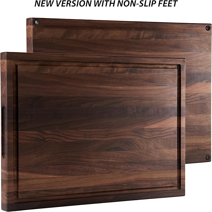 Cozifa American Dark Walnut Wood Cutting Board 17x12 x1in for Kitchen with Juice Groove, Inner Handles, Gift Box, Thick Wooden Cutting Board Finished with Linseed Oil, Beeswax, Carnauba Wax, Lemon Oil
