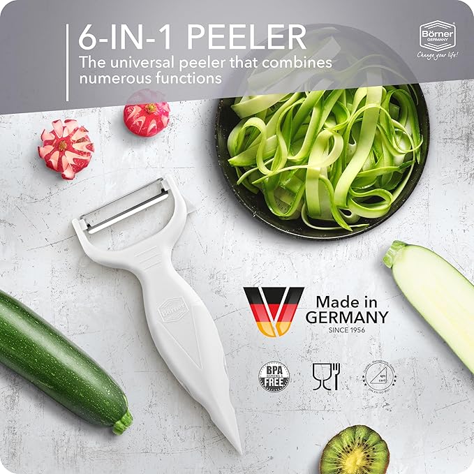 Börner by Reston Lloyd Vegetable Peeler, Garnish Knife, Nutmeg/Garlic Grater, Made in Germany, White