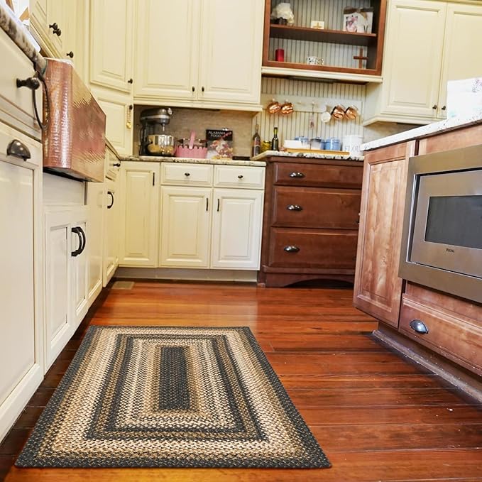 Homespice Kilimanjaro Braided Jute Rug 20x30 - Black Braided Rug for Kitchen for Primitive Decor, Durable, No Shed Jute for Easy Maintenance