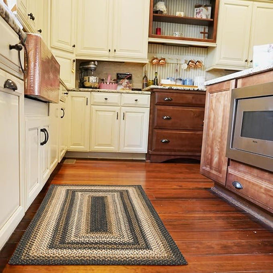 Homespice Kilimanjaro Braided Jute Rug 20x30 - Black Braided Rug for Kitchen for Primitive Decor, Durable, No Shed Jute for Easy Maintenance