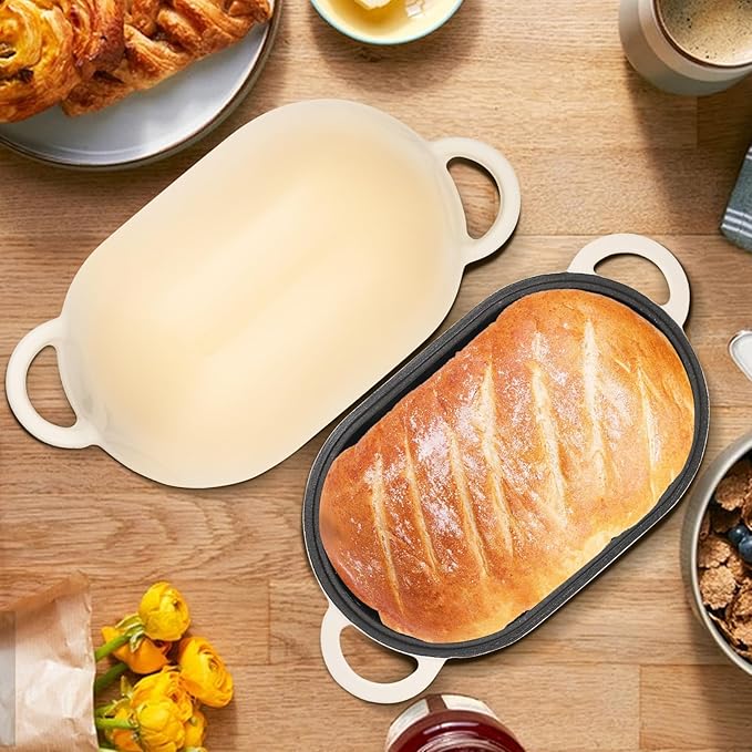 NSIRONS Enameled Cast Iron Sourdough Bread Oven, 5QT Loaf Cast Iron Bread Pan with Lid, Oval Dutch Oven for Homemade Bread Baking (Gradient Caramel)