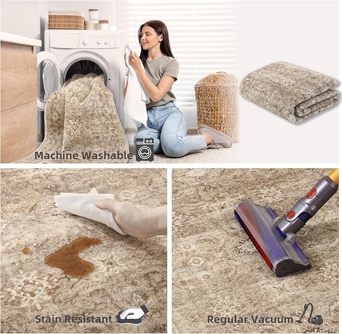 Machine Washable Runner Rug for Hallway: 2'6"x8' Kitchen Runner Rugs with Rubber Backing Non Slip Stain Resistant Boho Floor Rug Soft Carpet Runners for Indoor Entryway Bedroom Bedside Farmhouse