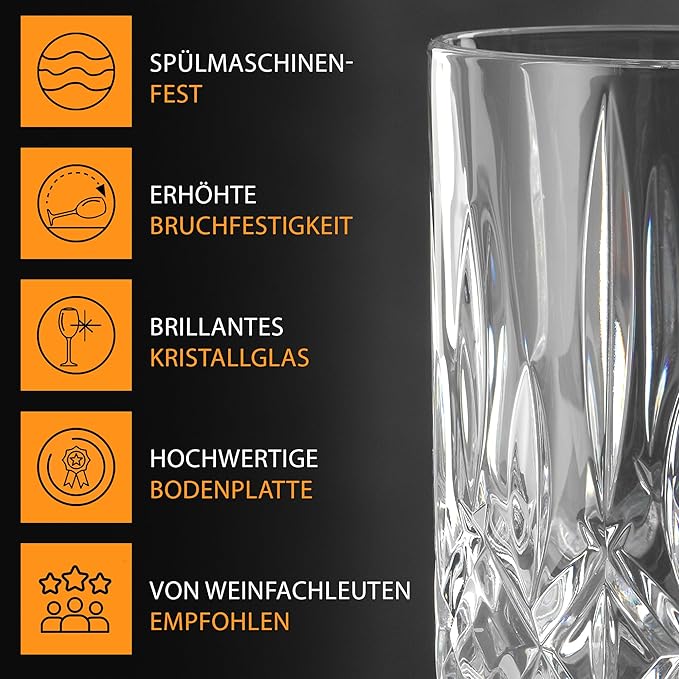 Nachtmann Dancing Stars Bossa Nova Collection, Long Drink Glass Set of 4 Clear Crystal Glass, for cocktails and cold Beverages 14-Ounce, Dishwasher safe
