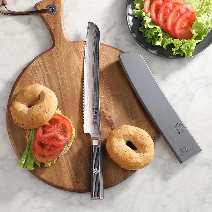 Cangshan YARI Series 9-inch Bread Knife with Sheath, X-7 Damascus Steel, 501226