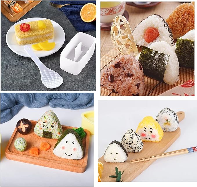 Onigiri Mold, 2 Pack Rice Mold Musubi Maker Kit & 1 Pack White Rice Paddle, Musubi Maker Press for Japanese Home DIY Kid Lunch Bento