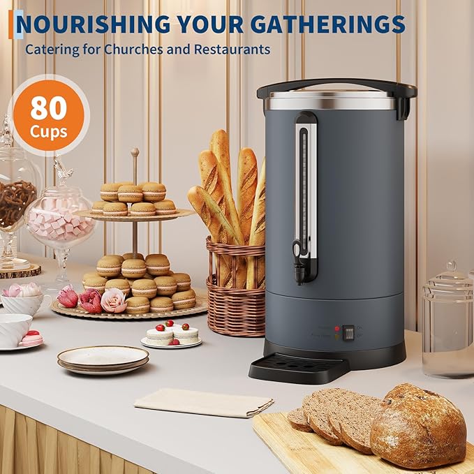 Garvee 12 L/80 Cups Coffee Urn-3.2 gal Double Wall Commerical Coffee Maker for Buffet Catering Wedding Gathering,Large Capacity Hot Coffee Dispenser,Stainless Steel Hot Water Urn-Grey