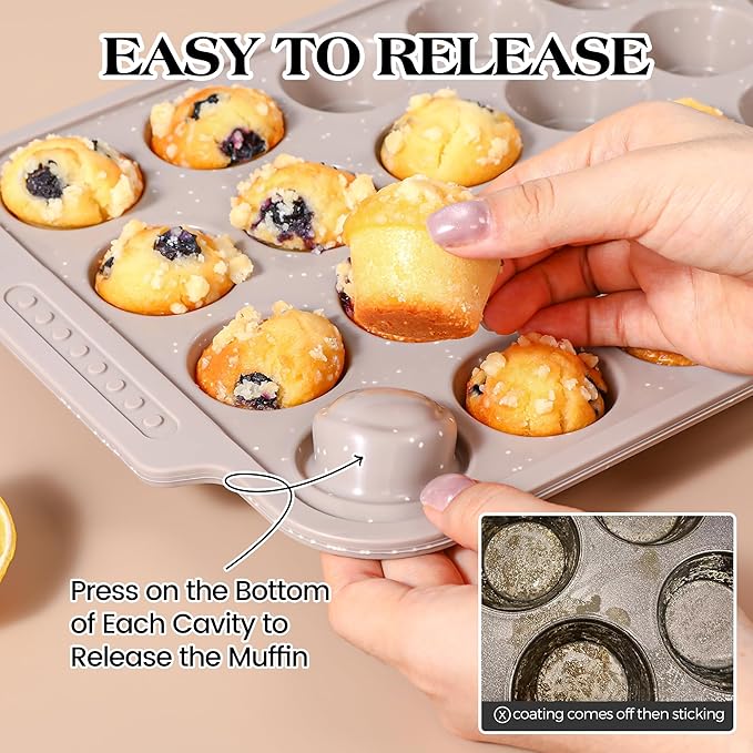 AOTASO 1 Pc Silicone Muffin Pans for Baking with Metal Reinforced Frame, Nonstick Cupcake Tray for Oven, 24 Cups Mini Size Silicone Molds for Egg Bites, Dishwasher Safe (Brown)
