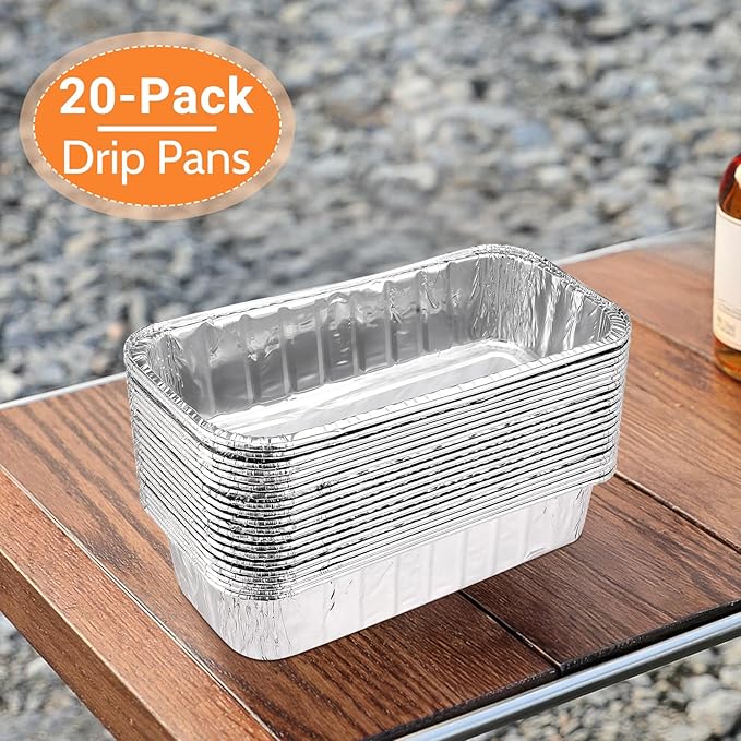 Whaleme 20 Pack Grill Drip Pans, Aluminum Foil Drip Pan Grease Catcher Cup Liner Compatible with Weber SmokeFire EX4/EX6/EPX6, Summit & Genesis II 400/600 Series, 11 x 5” Disposable Grill Grease Tray