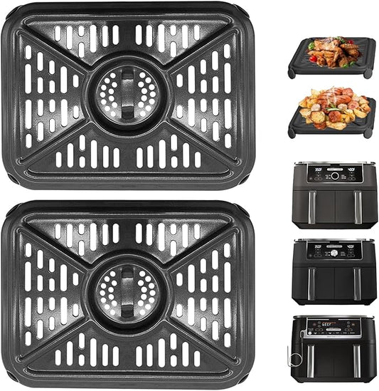 GWY Air Fryer Grill Pan for Ninja Foodi DZ401 DZ550 10 Quart DualZone Air Fryer, Replacement Crisper Plate Grill Plate Tray Accessories with Rubber Bumpers, Dishwasher Safe
