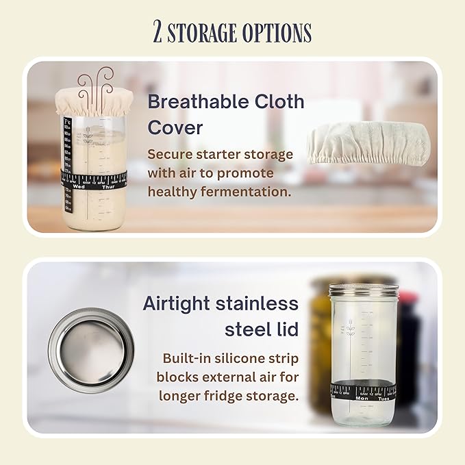 JoeCo Sourdough Starter Kit, Complete Starter-To-Loaf Set with Instructions, Sourdough Starter Jar, Silicone Proofing Baskets, Danish Dough Whisk, Dough Scraper, Bread Lame & Sourdough Baking Supplies