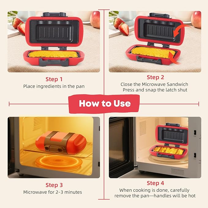 Microwave Sandwich Maker, Microwave Toastie Maker, Snack Maker & Panini Press, Microwavable Metal, Removable Non-Stick Plates Silicone Microwavable Cookware, Heatwave Technology, Orange