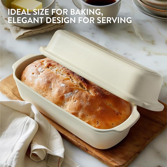 Navaris Loaf Dish with Lid - Ceramic Bakeware Tin for Baking Homemade Loaves - Stoneware Bread Pan for Oven - Dishwasher Safe and Easy to Clean - 34 cm x 13.5 cm (13.4" x 5.3")