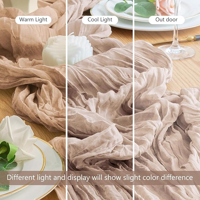 Wokceer Cheesecloth Table Runner 12Pack 10FT Nude Pink Christmas Gauze Cheese Cloth Table Runner for Party Long Rustic Sheer Table Runners for Baby Bridal Shower Wedding Easter Table Decor