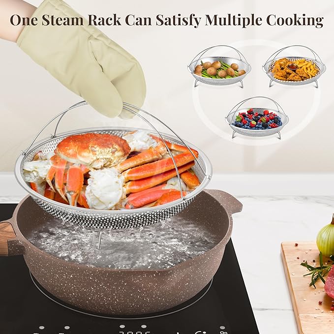 AOSION 11 Inch Nonstick Ceramic Deep Frying Pan Skille with Lid,5QT Sauté Pan for Cooking with Steam Rack,Healthy Large Skillet,Stay Cool Handle, Induction Compatible, PFOA & PFAS Free. (BROWN)