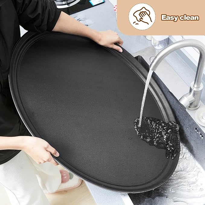 2 Pcs Restaurant Serving Trays PP Plastic Non Slip Rubber Lined Large Oval Tray for Kitchen Dining Room Cafeterias Fast Food Service (25 x 20 Inch,Black)