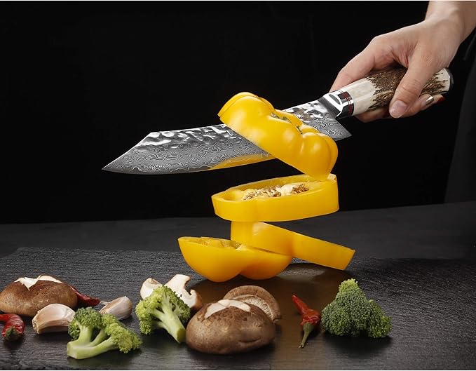 SUNLONG Butcher knife 8 inch Hybrid cleaver - Razor sharp - Japanese Damascus steel - Ergonomic Antler Handle