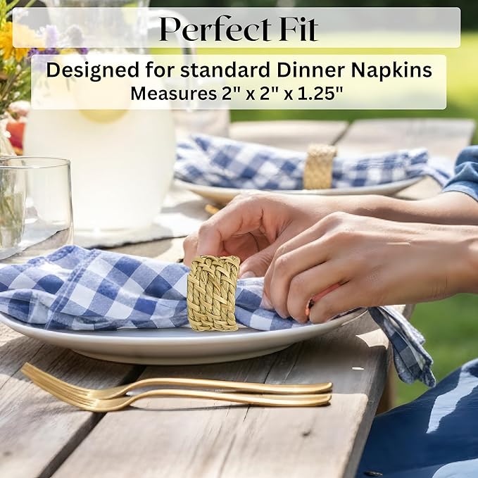 ALPHA Living HOME Rattan Napkin Rings Set of 12 - Handcrafted Cane Serviette Holders for Table Decor, Weddings, Partiess, Dinners, Rustic Boho Style Napkin Rings Natural.