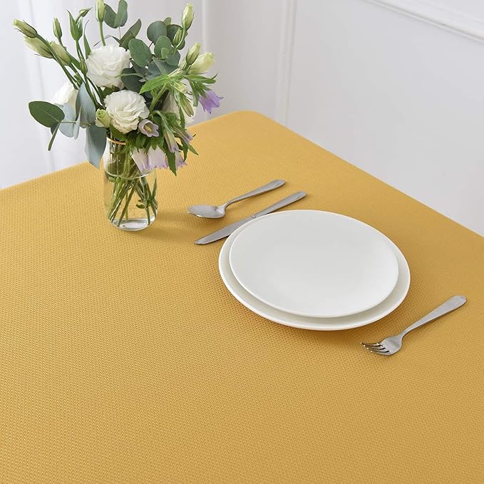 maxmill Jacquard Square Tablecloth Waterproof Spillproof Wrinkle Resistant Soft Textured Table Cloth for Dinner and Party Washable Polyester Fabric, Indoor and Outdoor Use, 60 x 60 Inch Ochre Yellow