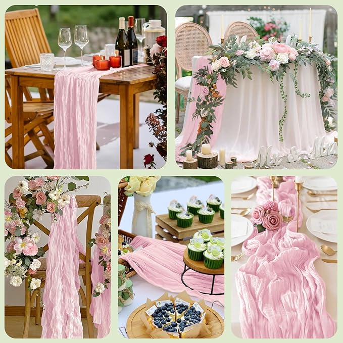 Wokceer Cheesecloth Table Runner 2Pack 10FT Blushing Pink Valentine's Day Boho Gauze Cheese Cloth Table Runner for Party Easter Rustic Sheer Runners for Baby Bridal Shower Wedding