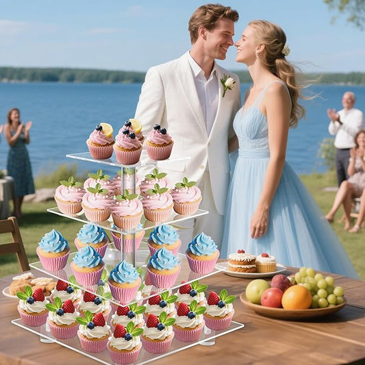 YestBuy Cupcake Stand, 4 Tier Acrylic Cupcake Tower Stand, Premium Cupcake Holder, Clear Cupcake Display for 52 Cupcakes, Display for Pastry Wedding Birthday Party