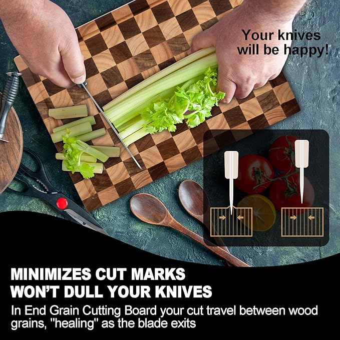 Cookaholic Acacia Wood Cutting Board 20x15x1.5 Inch, Butcher Block for Kitchen, Premium Acacia Cutting Board with Juice Groove, End Grain Made of Sustainable Acacia Wood