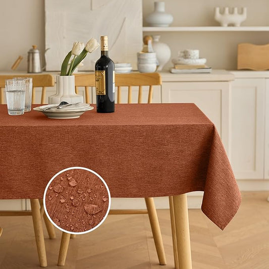 Waterproof Extra Long Table Cloth for 10ft Banquet Rectangle Table, Spillproof Wrinkle Free Tablecloth for Thanksgiving, Christmas, Easter (Oblong, 60 x 144 Inch (12-14 Seats), Burnt Orange)