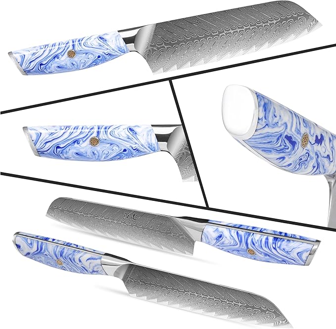 SHANGDAO Damascus Santoku Knife 7 Inch kitchen knife, Ultra Sharp with Japanese Damascus Forged Santoku Knife, Ergonomic Resin Handle, cooking gifts with gift box