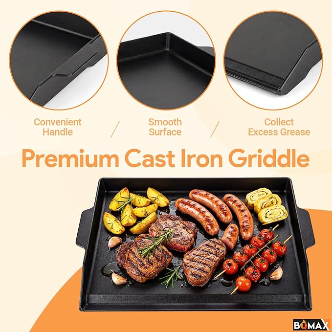 23" x 16" Universal Cast Iron Cooking Griddle, Flat Top Grill Pre-Seasoned Nonstick Griddle Insert for Most Gas Grills and 4 Burner Stove Top, Griddle Insert Griddle Plate for Gas Grill