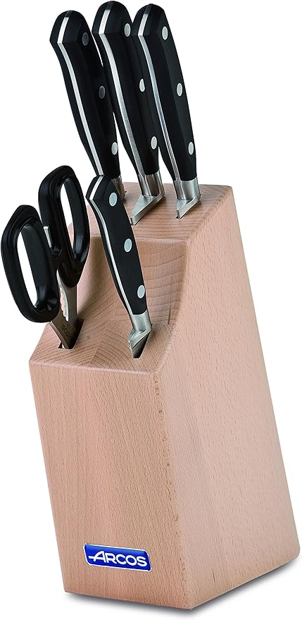 ARCOS Knife Set 5 pieces Nitrum Stainless Steel and mm blade. 3750 gr. Professional Cooking Knife For Cutting Variety of Foods Ergonomic Polyoxymethylene POM Handle. Series Riviera. Color Black.