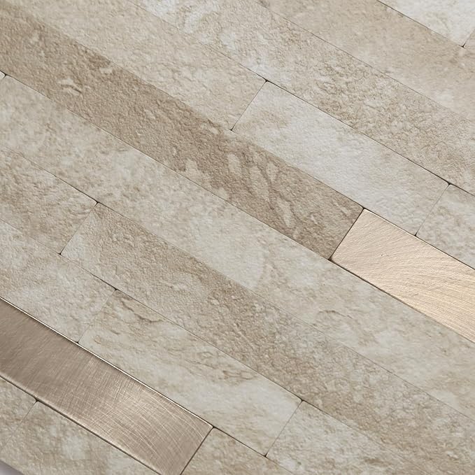 Yipscazo 2 Sheets PVC Wall Tiles Stick on Tiles for Backsplash Kitchen, Bathroom, Laundry Room, Camper, Fireplace (6'' X 12'', Rock)