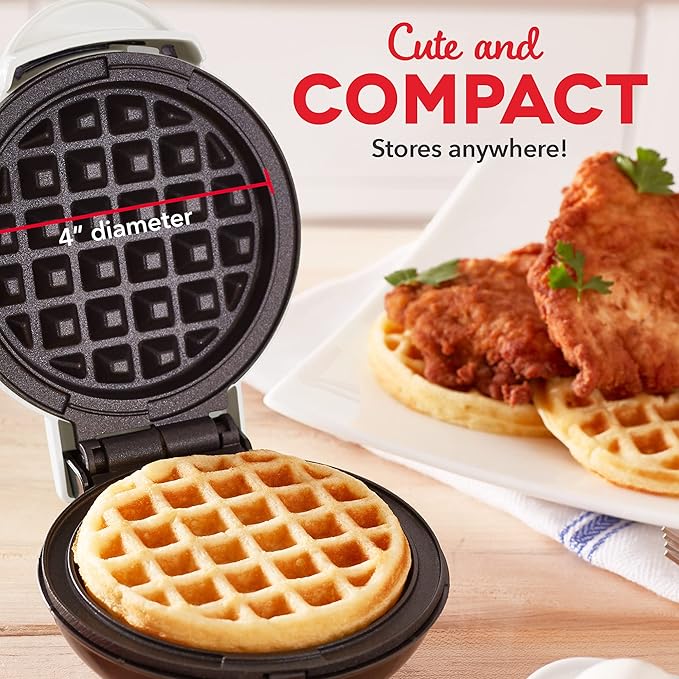 Dash Mini Waffle Maker- For Fun Breakfasts - Dual Nonstick Cooking Surface - Enjoy Fun, Family-Friendly Treats - White Waffle
