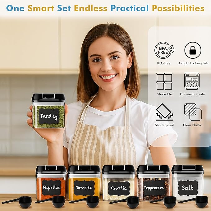 Shazo 6 PC Airtight Food Storage Containers - BPA Free Clear Plastic Snack & Spice Containers with Easy Lock Lids - Kitchen and Pantry Organization for Herbs, Coffee, Tea - 0.5L / 2.1 Cups