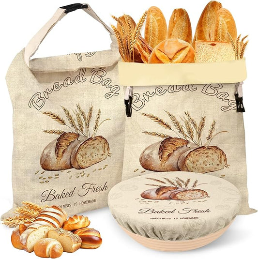 fufeisi Beeswax Bread Bags for Sourdough, 2 Pack Reusable Bread Bag for Storage XL 17x13 Inch, Large Linen Beeswax Bread Bags for Homemade Sourdough with 1 Linen Bowl Cover - Keep Fresh, Freezer Safe