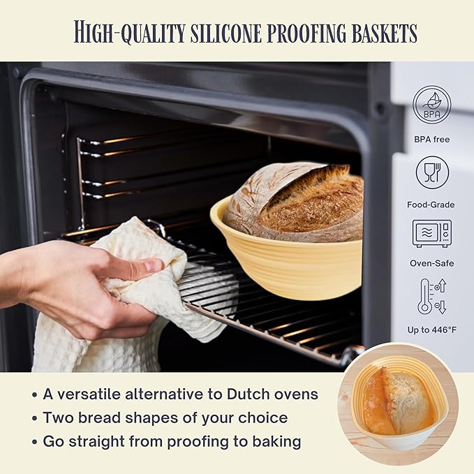 JoeCo Sourdough Starter Kit, Complete Starter-To-Loaf Set with Instructions, Sourdough Starter Jar, Silicone Proofing Baskets, Danish Dough Whisk, Dough Scraper, Bread Lame & Sourdough Baking Supplies