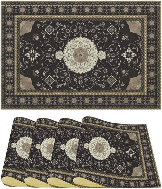 Ethnic Placemats Set of 4 Persian Bohemian Floral Art Printed Dining Table Mats for Restaurant Home Kitchen Holiday Picnic Party Decor 12x18in