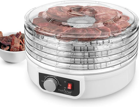 NutriChef Food Dehydrator Machine | Dehydrate Beef Jerky, Meats, Mushrooms, Fruits & Vegetables | Great For At Home Use | Uses High-Heat Circulation for Even Dehydration | 5 Easy to Clean Trays.