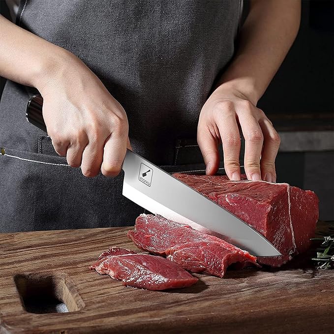 imarku Chef Knife 8-Inch Pro Japanese Kitchen Knife 7Cr17MoV High-Carbon Stainless Steel Paring Knife Ergonomic Handle Rasor Sharp Single-Bevel Edge Birthday Gift for Women and Men