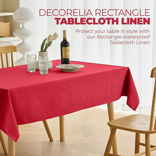 Waterproof Faux Linen Rectangle Tablecloth, Spillproof Wrinkle Free Outdoor Reusable Table Cloth for Patio,Holiday,Banquet,Party,Buffet Dinner (Oblong,60 x 120 Inch (10-12 Seats),Red)