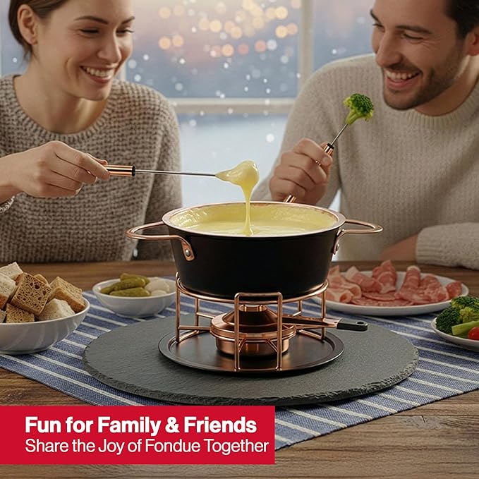 Swissmar Realp 11-Piece Cast Aluminum Fondue Set - Ideal for Melting Cheese & Chocolate Fondue, Oil & Broth Cooking - Perfect for Kitchen Collection & Wedding Gifts - 1.5 Liter / 1.58 Quarts
