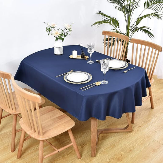 Wolkemer Large Oval Tablecloth 60 x 120 Inch Washable Fabric Table Cloth Solid Navy Blue Table Cover for Dining Wedding Party Banquet Tabletop Decoration