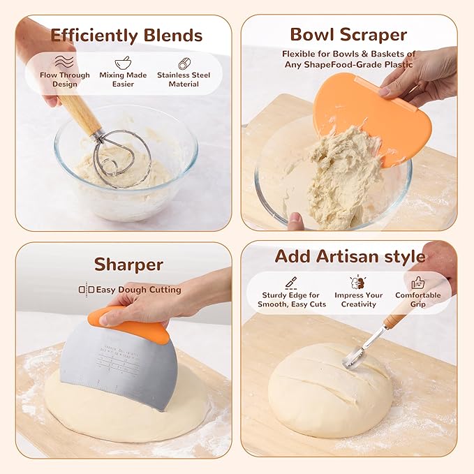 Sourdough Starter Kit, 9" Round and 10" Oval Banneton Bread Baking Supplies, Bread Making Tools Kit, Sourdough Proofing Basket, Sourdough Kit Gifts for Bakers Women Wife Mom