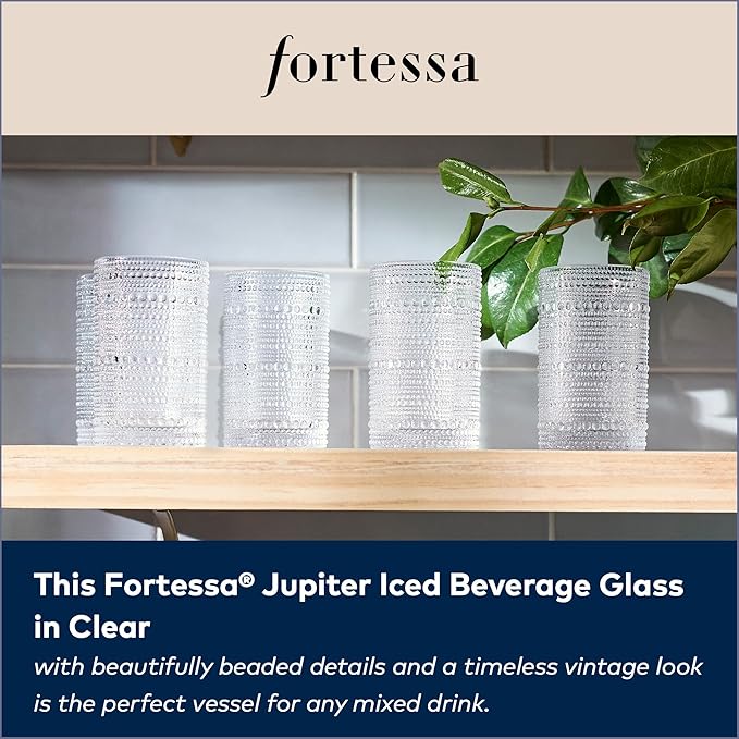 Fortessa Jupiter Beaded Hobnail Glass, 13 Ounce Iced Beverage (Set of 6), Clear