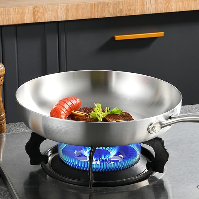 GadEdgen 304 Stainless Steel 9.5-inch Tri-Ply Frying Pan, Compatible With All Cooktops, Fast & Even Heat Distribution, Perfect for Stir-frying, Dishwasher Safe, Durable, and Made for Efficient Cooking